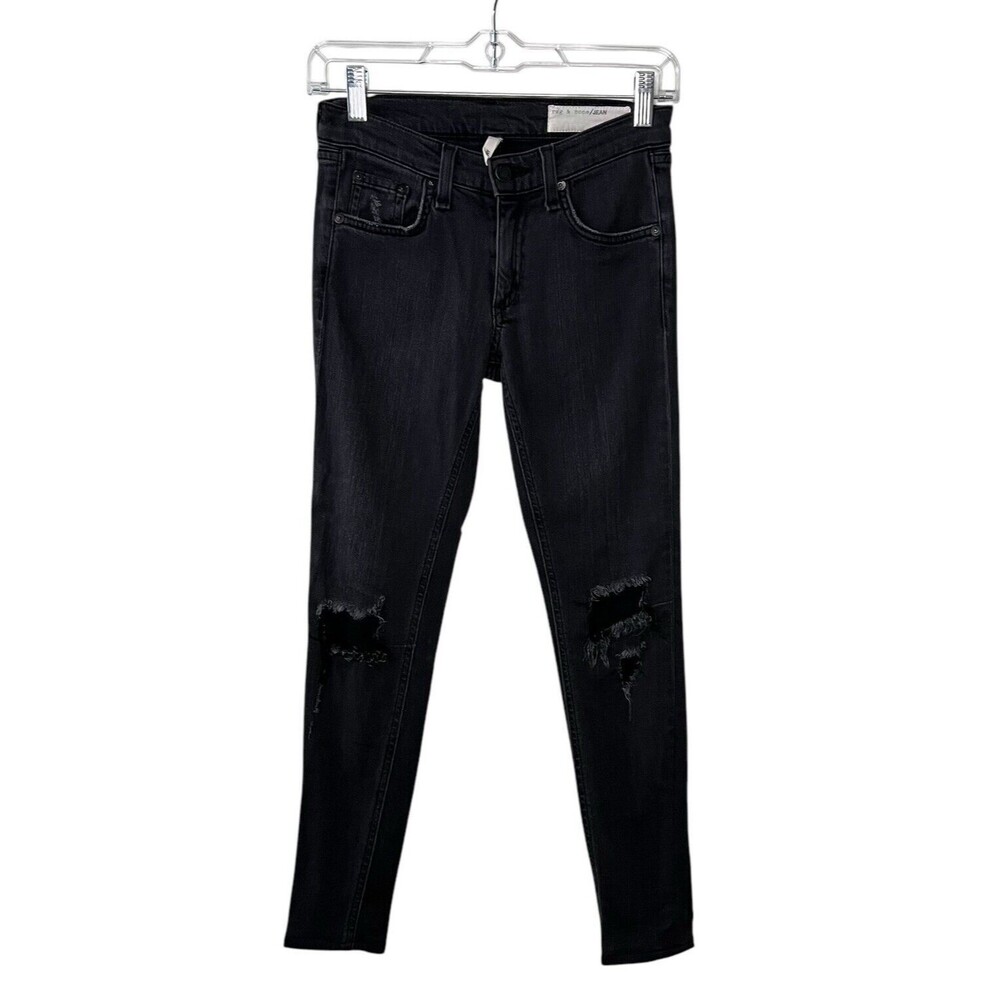 Rag & Bone The Skinny in Soft Rock With Holes Black Distressed Women's Size 25